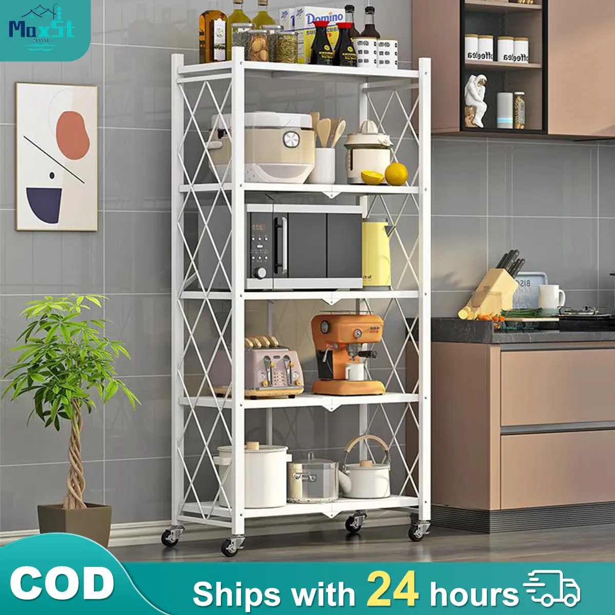 【Best Rack】Maxstorage Folding and installation Folding Racks Kitchen Supplies Foldable Steel Shelf Racks With Wheels lagayanng gamit sa kwarto/organizer layer rack/kitchen rack organizer/bathroom organizer/ storage holders & racks / rust resistant floor