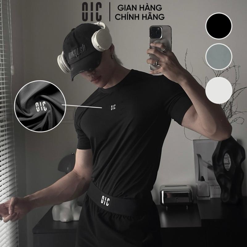 Áo thun thể thao nam OIC logo in phản quang form ôm vừa vặn, vải thun lạnh spandex thoáng mát, thấm hút, co dãn 8 chiều dùng tập gym, chơi thể thao, chạy bộ Sport Top Tập Thể Dục đỏ phối navy xl Cổ Tròn