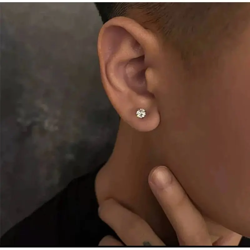 1 PASANG ANTING TINDIK PERMATA 100% TITANIUM ANTI KARAT PRIA DAN WANITA SILVER GOLD EARRINGS JEWELRY 3MM ( PERMATA