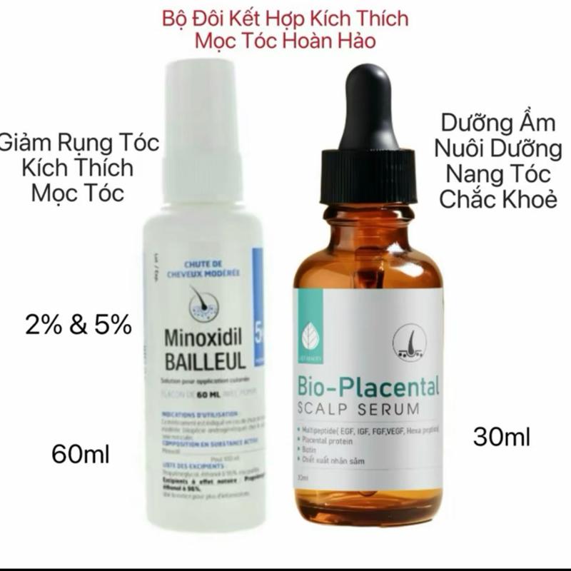Bộ Đôi Xịt Mọc Tóc Minoxidil Bailleul 2%, 5% Giảm Rụng Tóc Và Kích Mọc Tóc Của Pháp 60ml & Bio-Placental Cấp Ẩm Nuôi Dưỡng Nang Tóc 30ml
