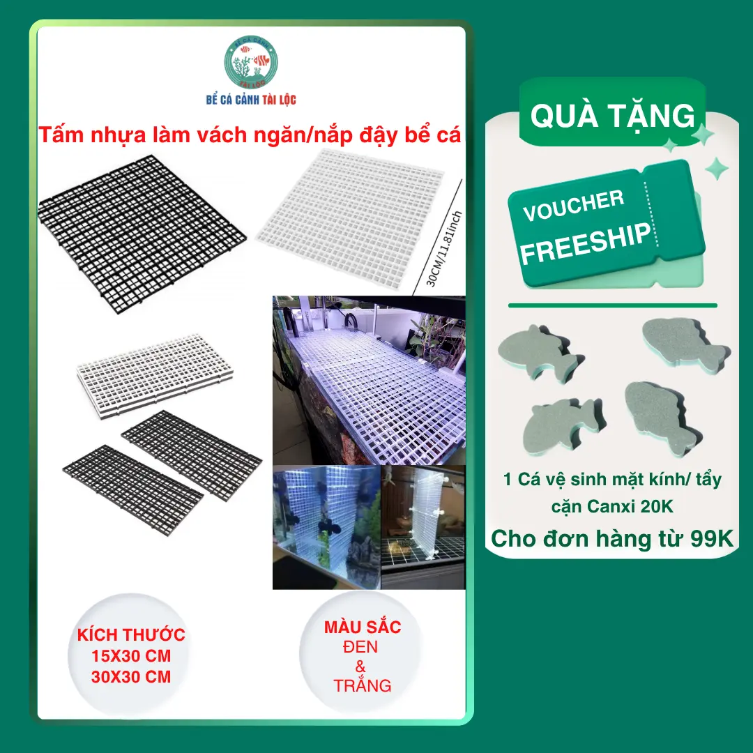 Vỉ Nhựa làm Vách Ngăn Bể Cá, Tấm Nhựa Chia Tách Bể Dưỡng Cá, Làm Nắp Đậy, lót đáy bể cá (không tặng kèm giá đỡ)
