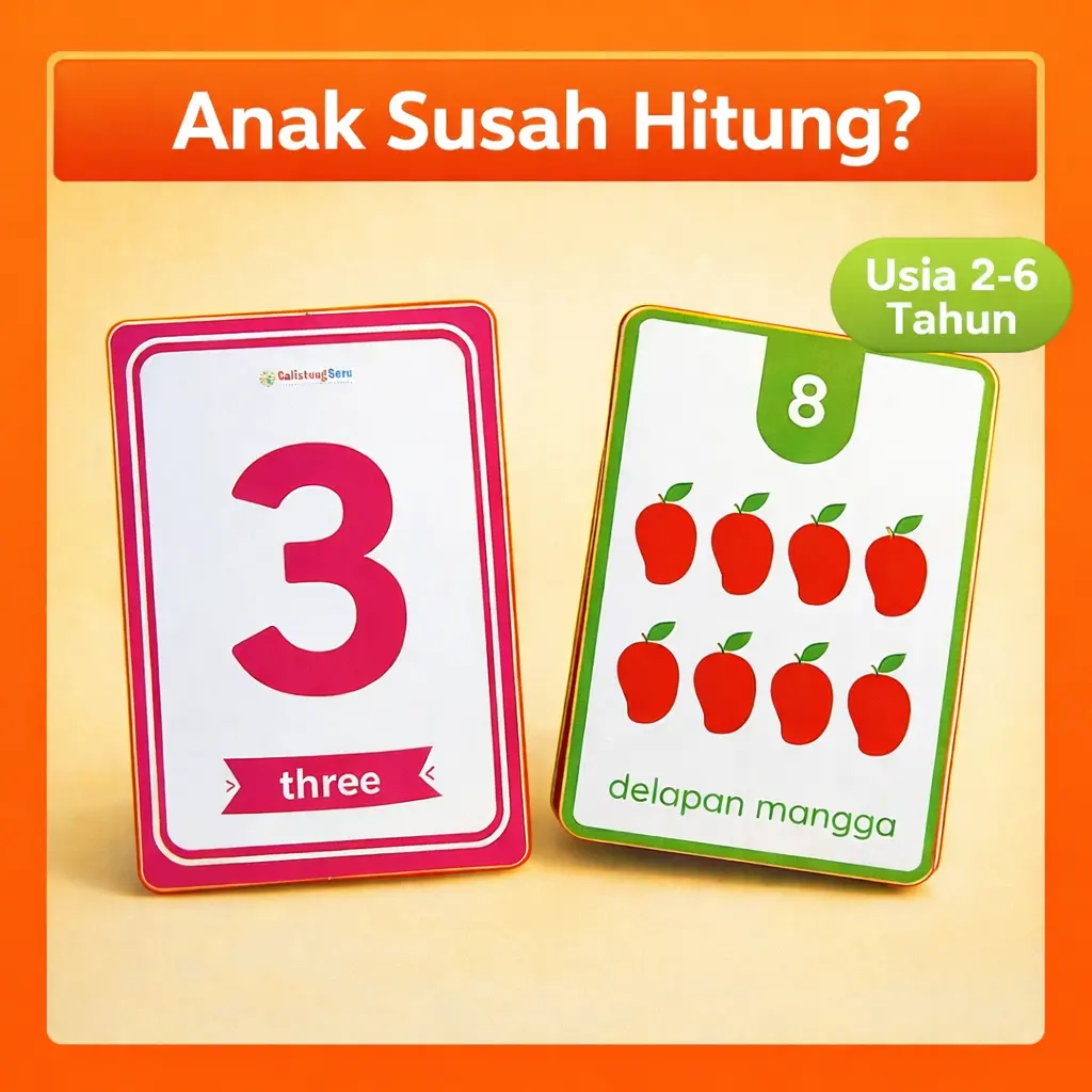 Flash Card Mengenal Angka dan Berhitung Bahasa Inggris untuk Anak Bahan AC 310g Tebal Aman Ukuran 10x7cm Dilengkapi Box - Kartu Cepat Pintar Hitung