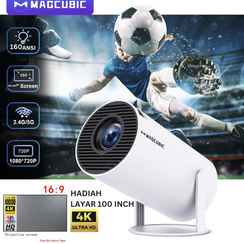 Smart Projector HY300 Android Pintar HDMI USB Portable 6000 Lumens Android 11 Proyektor Bluetooh Speaker Tripod