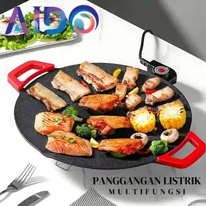 PANGGANGAN LISTRIK GRILL BBQ ELEKTRIK Alat Pemanggang Listrik Tempat Pemanggang Bulat BBQ Piring Pemanggang Diameter 36cm Baja Teflon Antilengket 500W Cocok untuk Restoran BBQ Multifungsi