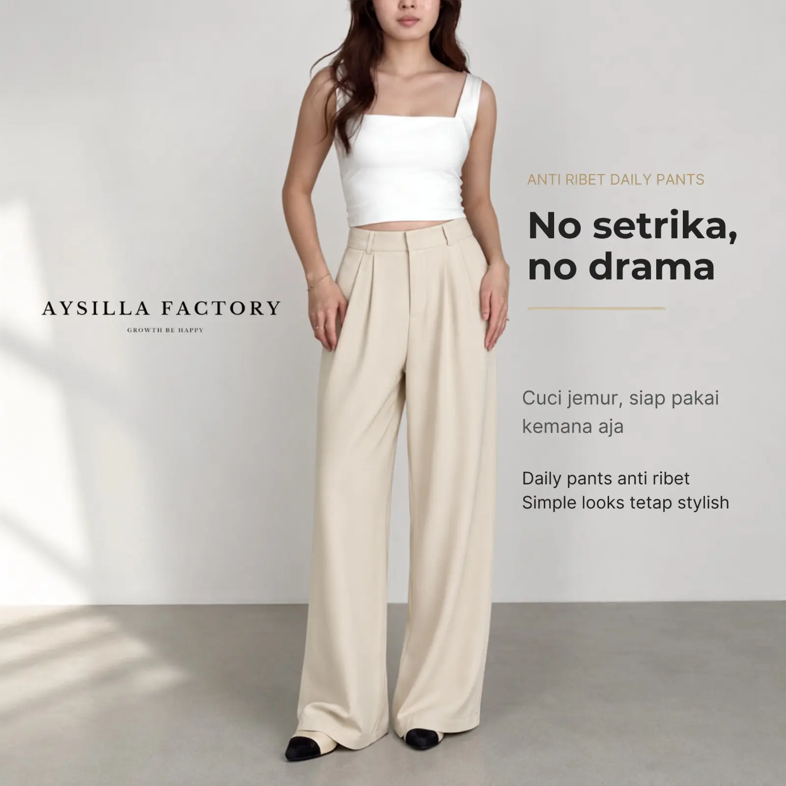 [Best seller] Aysilla_factory Loose Pants trousers wanita PENGAIT - anti kusut - kulot wanita - kantor formal celana  korean Casual Kancing loose pants high waist Polyester Panjang Kerja