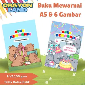 [Crayon Land] Buku Mewarnai A5  Karakter Lucu Capybara & Kucing
