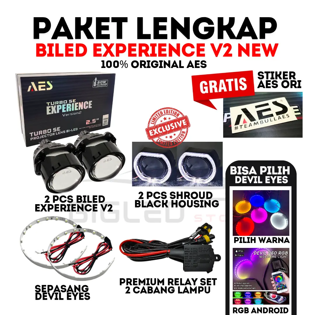 PAKET SEPASANG Biled AES Experience V2 70 Watt 2.5 Inch AES Turbo Experience Motorcycle