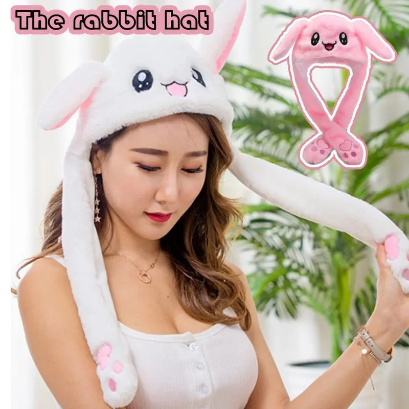 Cute Bunny Cap Plush Hat Sweet Fun Moving Ears Hat Bunny Stuffed Toy Girlfriend Gift