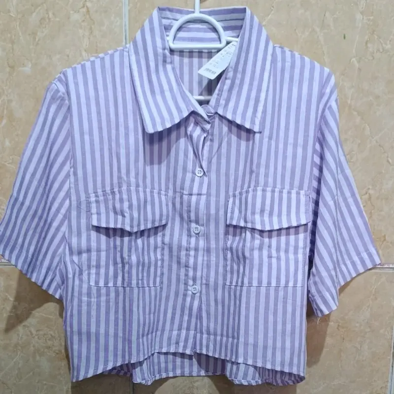 Crop top Hem cantik garis 0