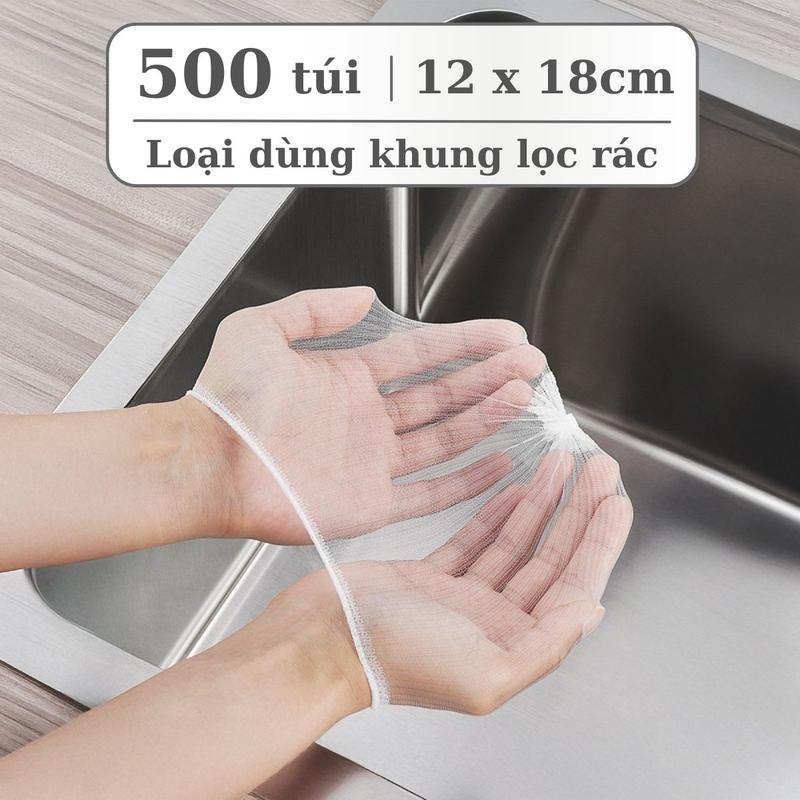 Combo 200 túi 500 túi lọc rác size lớn 12x18 cm Living C túi lưới lọc rác loại dành cho giá đỡ bồn rửa chén tiện dụng