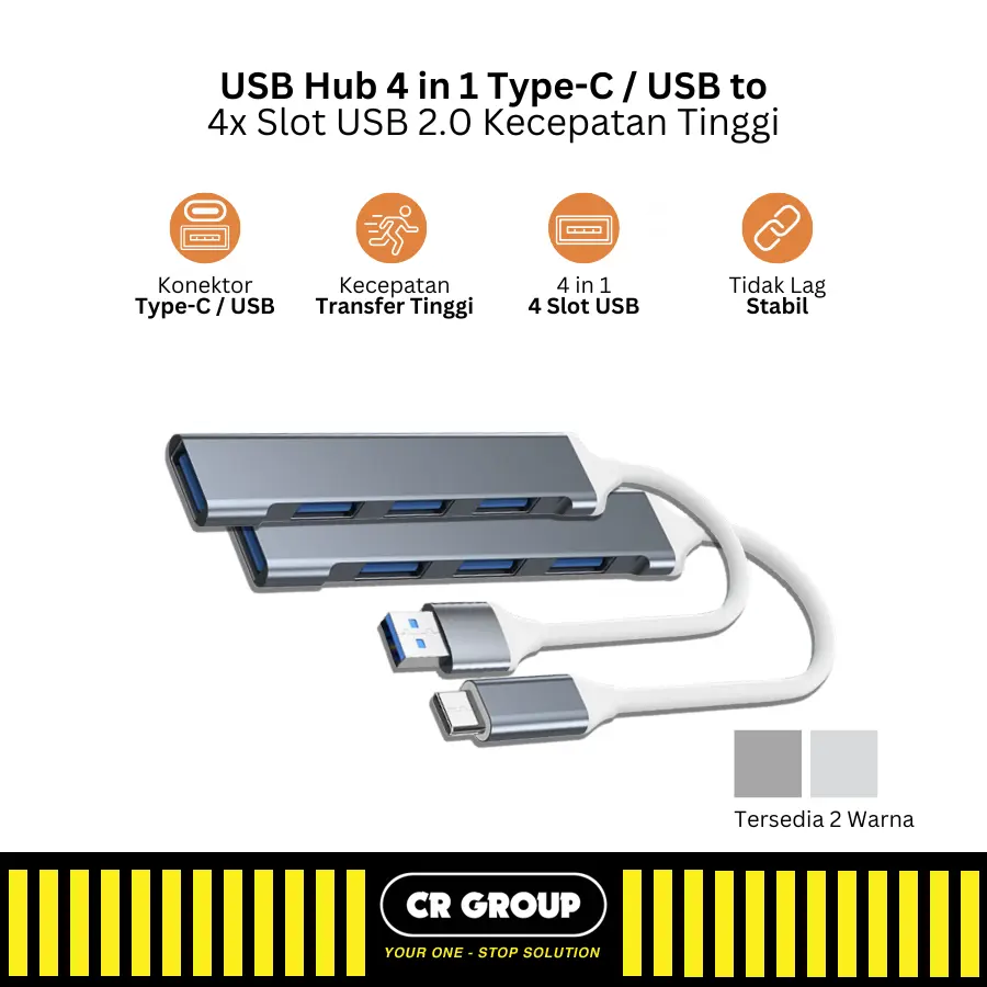 CRGROUP USB Hub 4 in 1 Type-C / USB to 4 USB 2.0 Slot High Transmission  -N76/N78