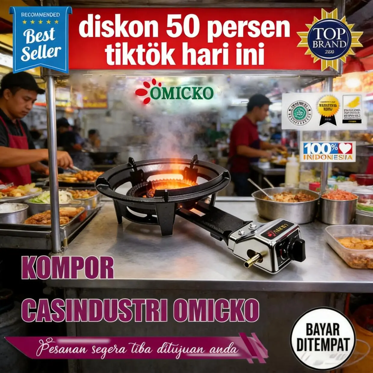 Kompor Gas Industri OMICKO KGI-011 Tekanan Rendah Cast Iron Double Ring Burner Api Besar Cocok Warung Makan Catering Rumah Makan Bisa Tabung Gas 3kg & 12kg TERMURAH COD
