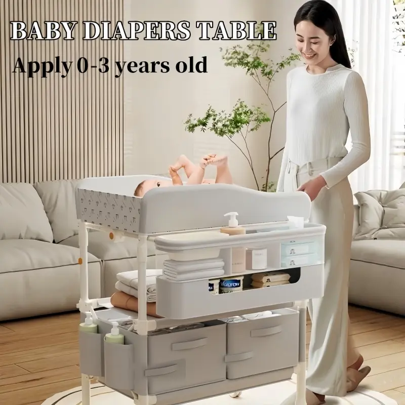 Foldable Diaper Table for Newborn Baby Touch Bath - Gray Metal Baby Care Table