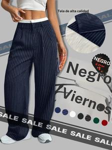 Pantalones de pierna ancha con estampado de rayas y bolsillos, cómodos y casuales para primavera y otoño, ropa de mujer para uso diario