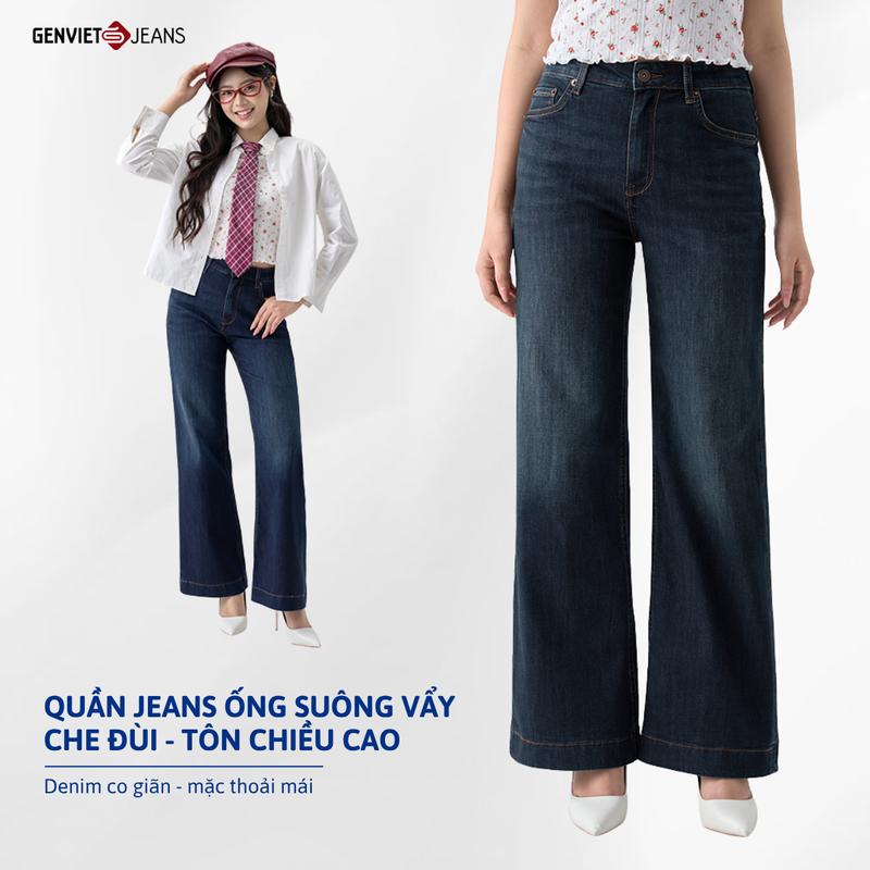 GENVIET JEANS Quần Jean Nữ Cạp Cao Vải Denim Lạnh Dáng Suông Vẩy Tôn Chiều Cao…