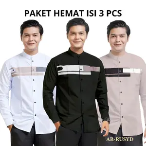 Paket Hemat 3 PCS Baju Koko Pria Lengan Panjang Motif Yordan