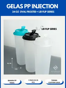 GELAS PP THINWALL 24 OZ / 700 ML LID FLIP OVAL FROSTED / GELAS PP TEBAL 24 OZ  SUPER QUALITY