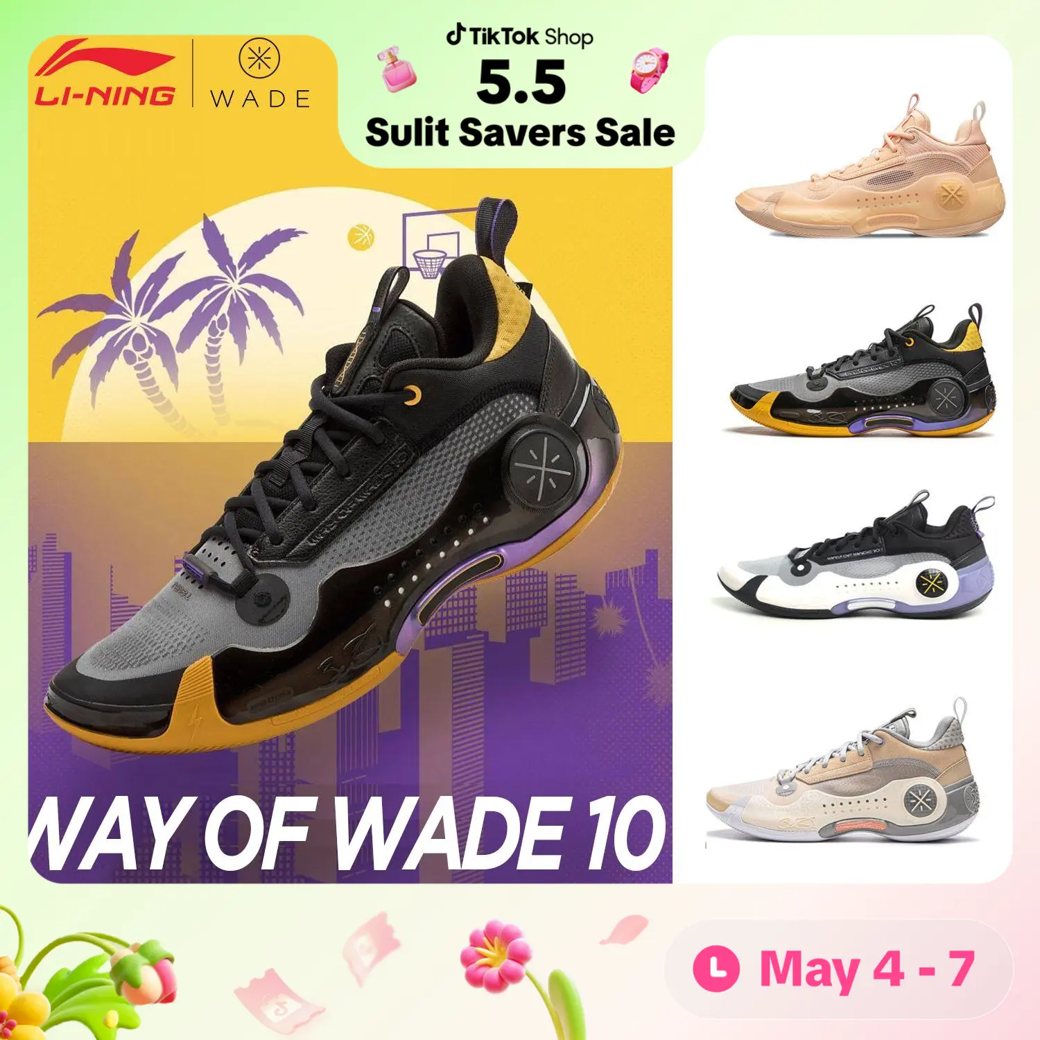 LI-NING WAY OF WADE 10 Basketball Shoes Anti-Slip Pro Shock Absorption Sneakers Men Sports Shoes ABAS083