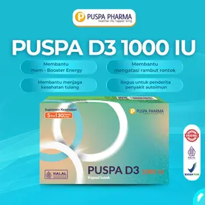 {PAYDAY GAJIAN SALE} Puspa D3 1000 - Vitamin D3 1000 IU - isi 30 soft capsule - Untuk Menjaga kesehatan Tulang - BPOM No. SD211328861 - Halal No. ID00410000241530921