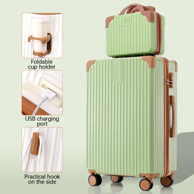 SanML Luggage, 1+1 set, Multi-Size Aluminum Frame Universal Wheel Trolley Case, 14 colors to choose from
