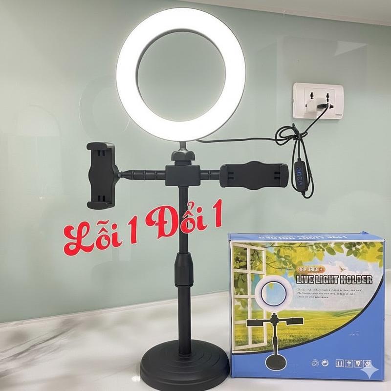 Đèn Livestream 2 Trong 1 Với 2 Giá Đỡ Kẹp Điện Thoại Để Bàn Và Đèn Led 3 Chế Độ Màu Ánh Sáng Hỗ Trợ Livestream Tiktok Học Online Video Call Mạp Zoom Phụ Kiện Selfie Led Kem Tripod