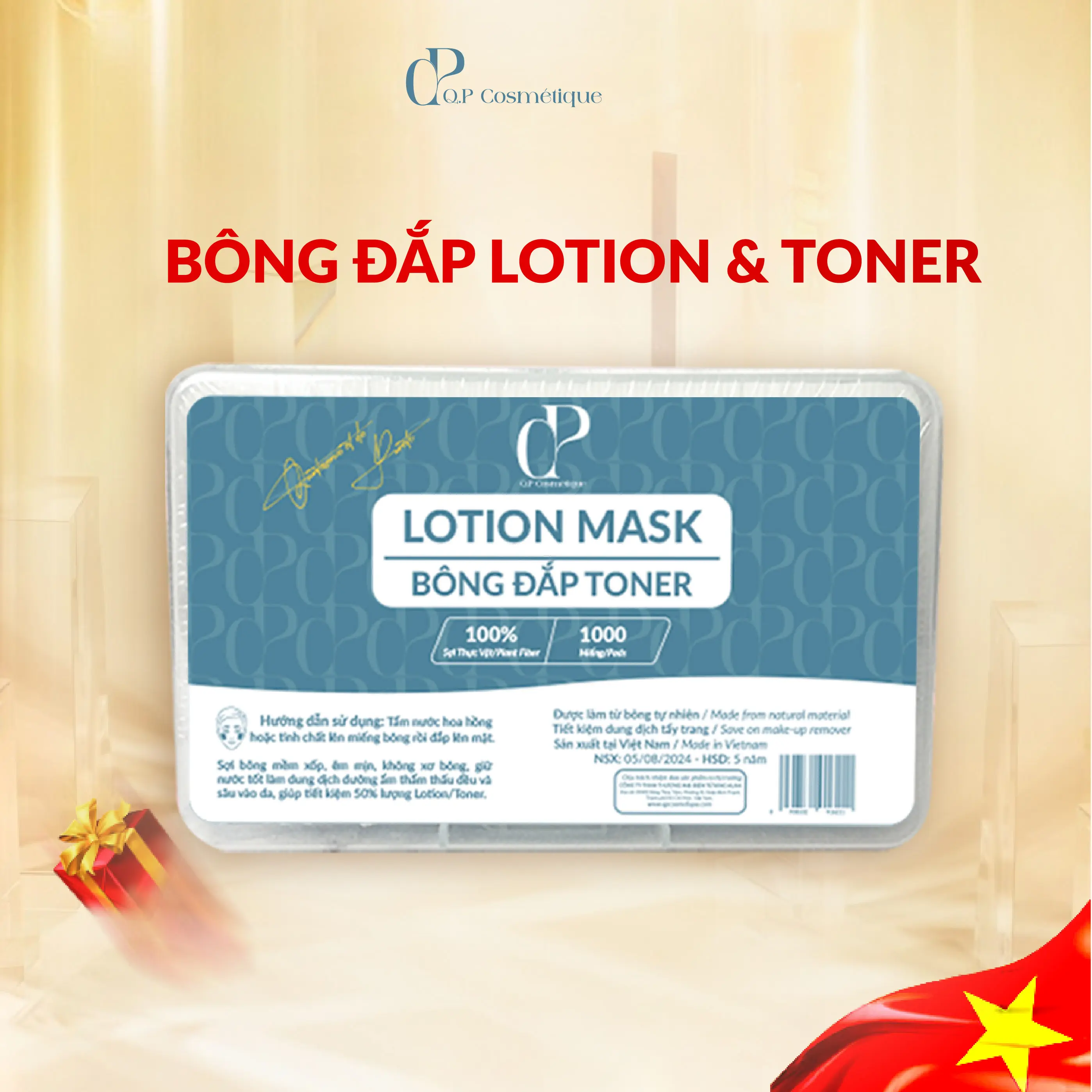 Hộp 1000 Miếng Bông Dưỡng Da Đắp Toner Lotion Mask Q.P Cosmétique