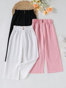 Paquete de 3 pantalones casuales y cómodos para niñas, de pierna ancha, perfectos para la moda de primavera y verano, ideales para ambas estaciones, modernos y elegantes