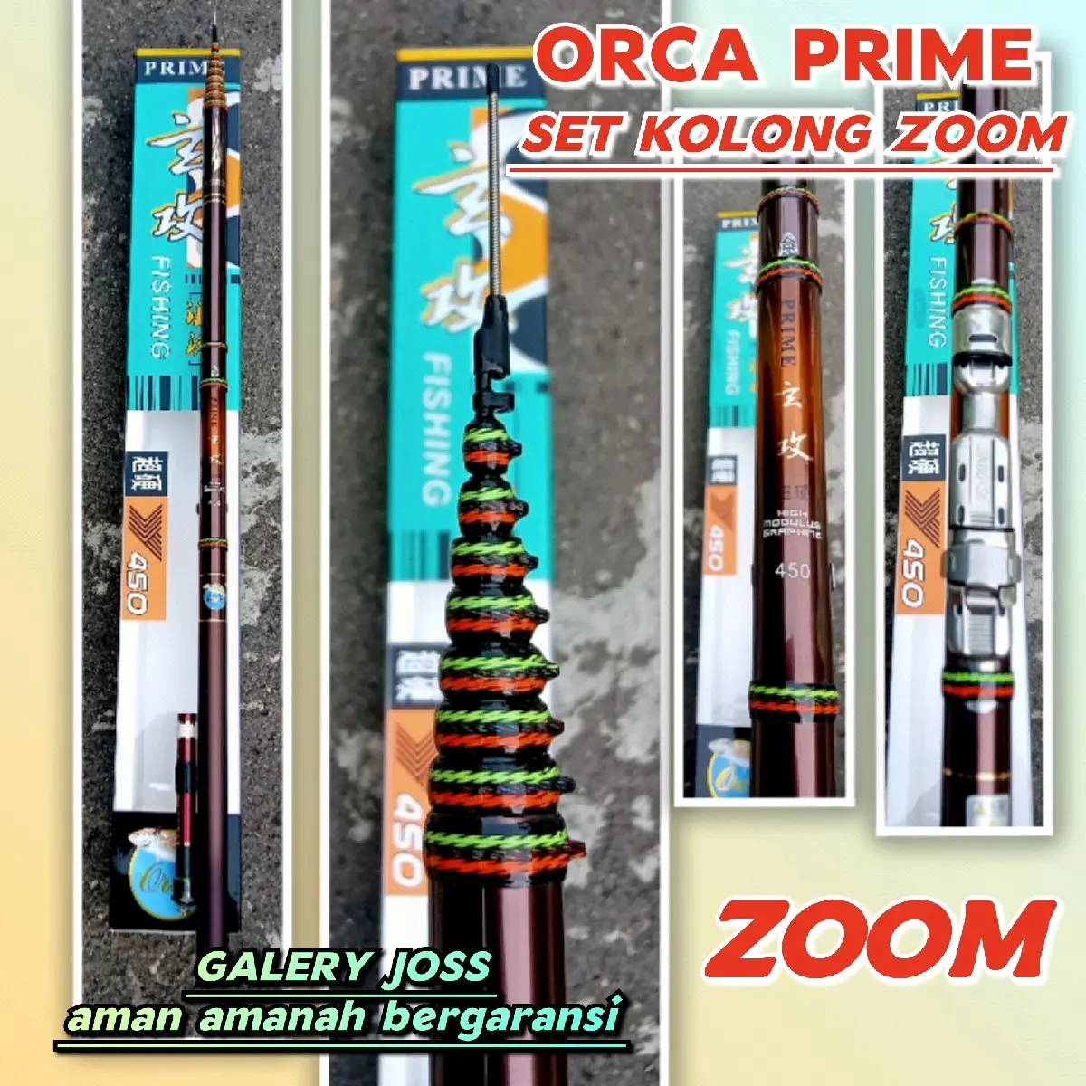 Tegek Kolong Zoom Orca Prime 360 450 540 Carbon Kaku Kuat Ringan Pancing