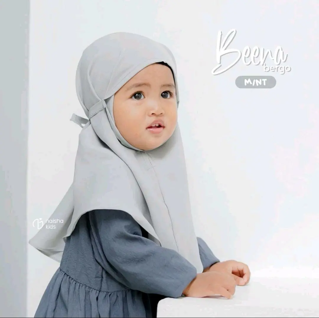 Beena Bergo Anak by Naisha - Bergo Anak Perempuan / Bergo Syari Anak Navy Ceruty Muslim Samping