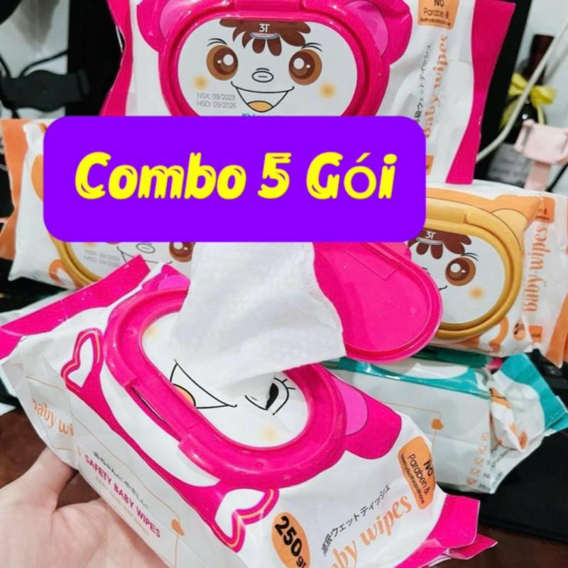 Combo 5 Gói KHĂN ƯỚT KHÔNG MÙI GẤU BABY WIPES Lớn 500gr chuyên dụng cho bé 17*23cm