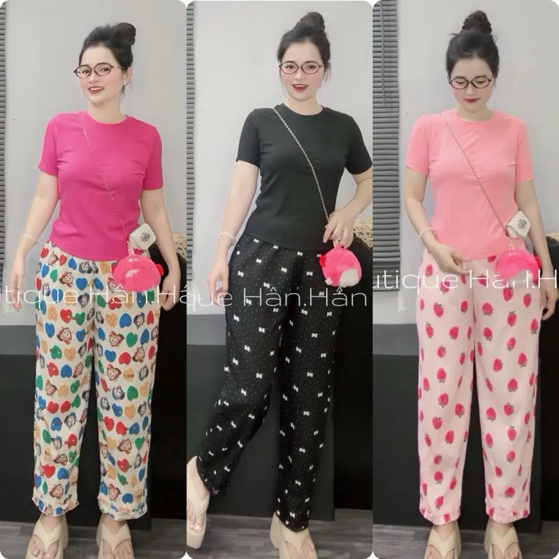 D24 Bộ Thun Tăm Lạnh+Quần 9Tấc Baggy Đũi Gân Lai Bèo Mặc Xinh sz M-L