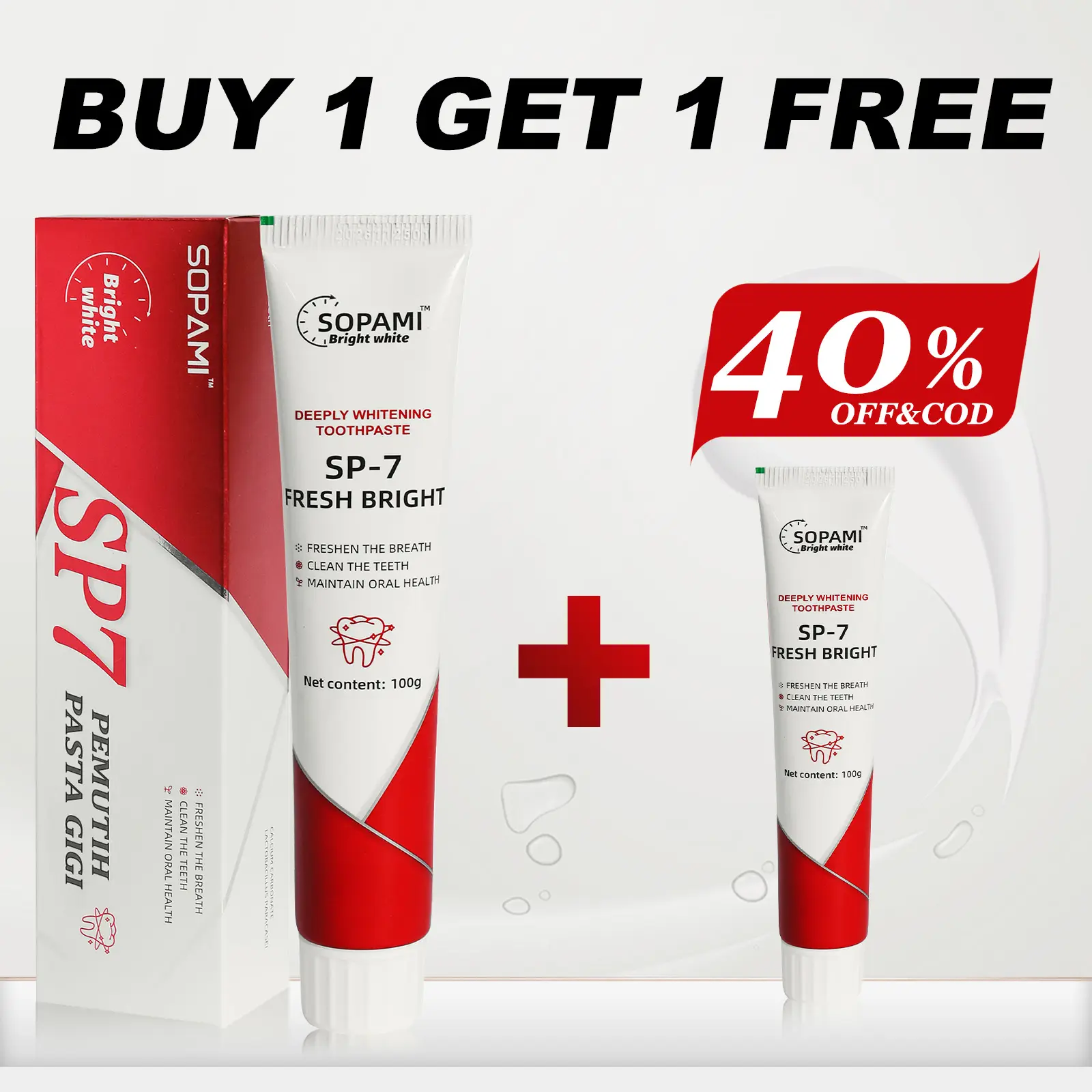 SOPAMI Probiotic SP-7 for Oral Health and Gums, Toothpaste, Inhibits Plaque, Repairs Tooth Enamel, Freshens Breath, Removes Tooth Stains, Suitable for Both Men and Women 2Pcs