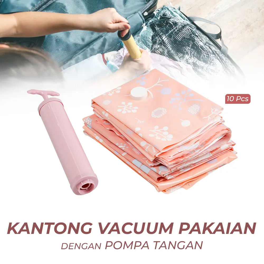 TaffPACK Kantong Vacuum Pakaian Plastic Storage 10 PCS with Hand Pump - SN09109 - No Color