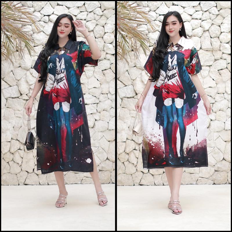 Product Introduction of DASTER VIRAL MOTIF anime JUMBO BUSUI LD 120 TINGGI 115 Nyaman Panjang Bumil Rayon Pendek  resleting Dress 8