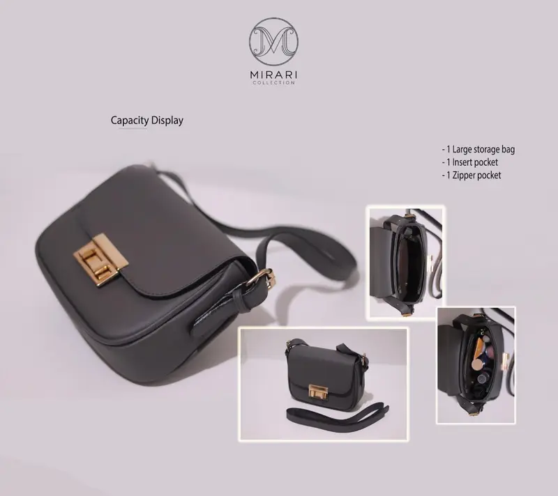 Tas Selempang Bahu Wanita Mirari Collection Kulit Sintetis Polos - Desain Modern dengan Aksen Gold 5
