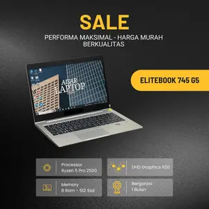 AISAR Laptop Elitebook 745 G5 Prosesor AMD Ryzen 5 Pro 2500U RAM 8GB SSD 512GB UHD Graphics 620 Performa Maksimal Harga Murah Berkualitas