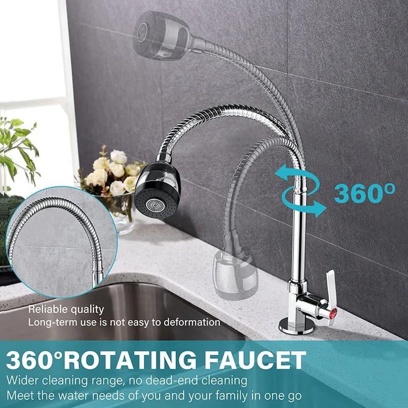 Product Introduction of 【HOT】COD Keran fleksibel dapur berputar 360° Kitchen Faucet  360° Rotate Flexible Cold Tap Wall Mounted Faucet Two Effluent Modes Spout Sink Mop Laundry Sink Faucet Water Home single wall black sinki paip 7