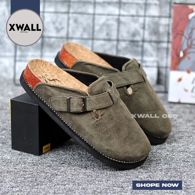 XWALL - Sepatu Sandal Pria Sandal Clog Mule Pria Casual Corduroy Pria Sendal Slippers Selop Pria Slop Santai Trendy Shoes 1