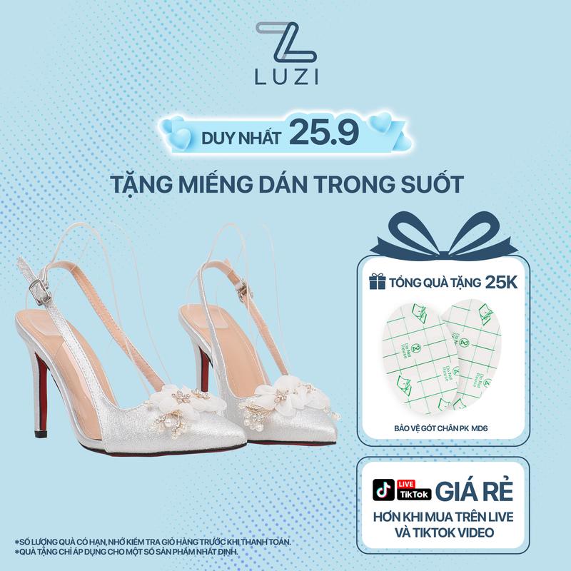 HÀNG FULLBOX1 Giày cao gót đính hoa guốc cao gót 9 phân giày cưới cô dâu Giày cao gót mũi nhọn quai hậu guốc nữ 9 phân giày hottrend đi tiệc giày kim tuyến chơi tết Luzi Shoes m158