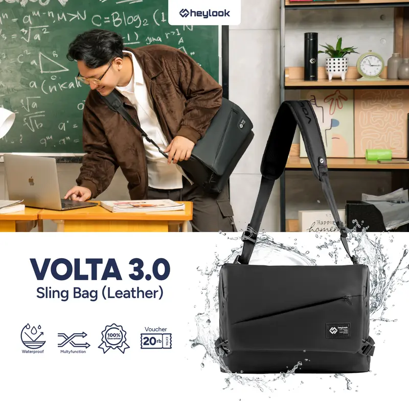 HEYLOOK Official - Tas Selempang Pria VOLTA Sling Bag Cowok Waist Bag Water Resist Shoulder Bag Tas Slempang Laptop Anti Air Messenger Bag Terbaru Slingbag Waistbag 0