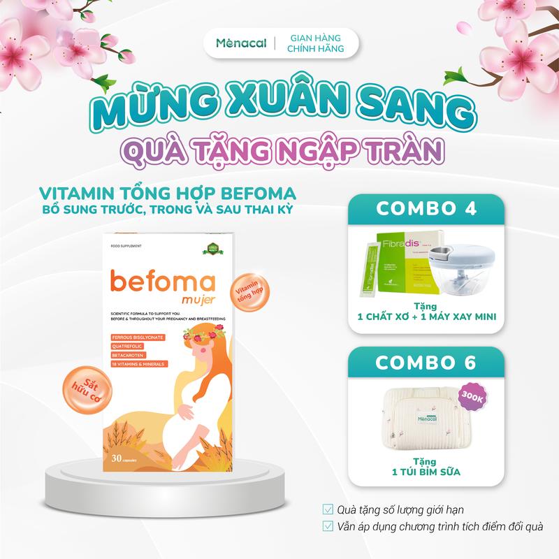  Vitamin tổng hợp EU Befoma - Viên uống bổ sung Sắt Acid Folic Vitamin và khoáng chất thiết yếu cho mẹ bầu mẹ sau sinh mẹ chuẩn bị mang thai hộp 30 viên 