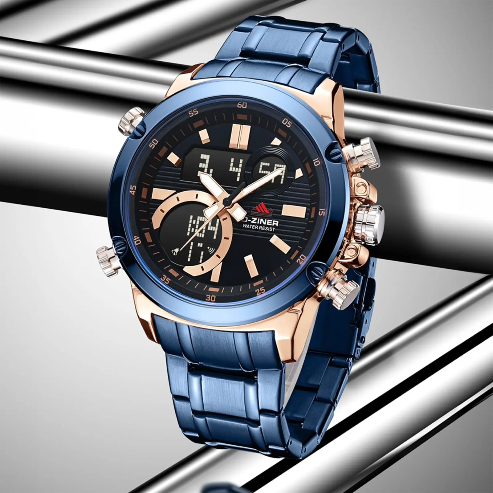 LIVE  Dziner Jam Tangan Pria 8333  Rantai Stainless Steel Double TIme Water Resistant 3 ATM