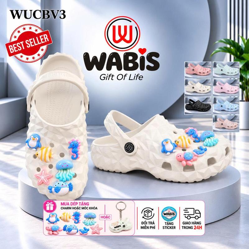 WABIS - WUCV3 [Tặng Charm] Dép Sục WABIS UNISEX CLASSIC V3 WUCV3 – Dép Kim Cương EVA Siêu Nhẹ, Êm Chân, Chống Trượt, Không Thấm Nước, Tặng Charm Ngẫu Nhiên