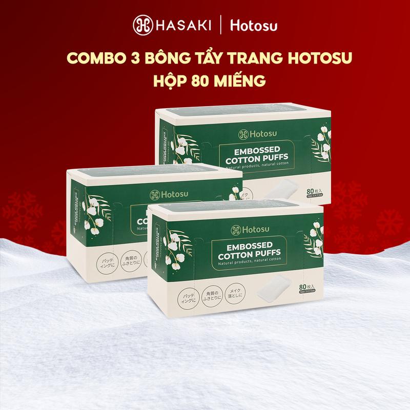   100% Cotton  Combo 3 Bông Tẩy Trang Hotosu Hộp 80 Miếng Embossed Cotton Puffs | HASAKI BEAUTY 