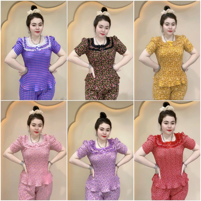  đồ bộ nữ mặc ở nhà mẫu DẬP LI CỔ VUÔNG PHỐI REN tay ngắn quần 9tấc chất liệu lụa thái dập li mềm mịn bộ mặc nhà dễ thương xinh đẹp. 