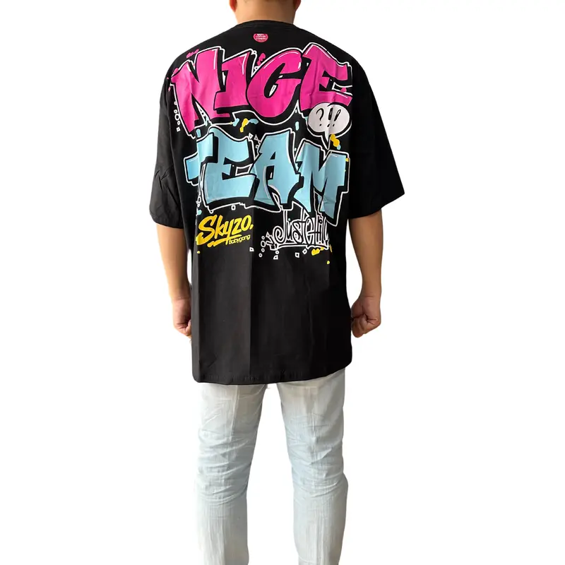 Kaus Distro Oversize Nice Team Katun Combed Hitam Santai keren 1