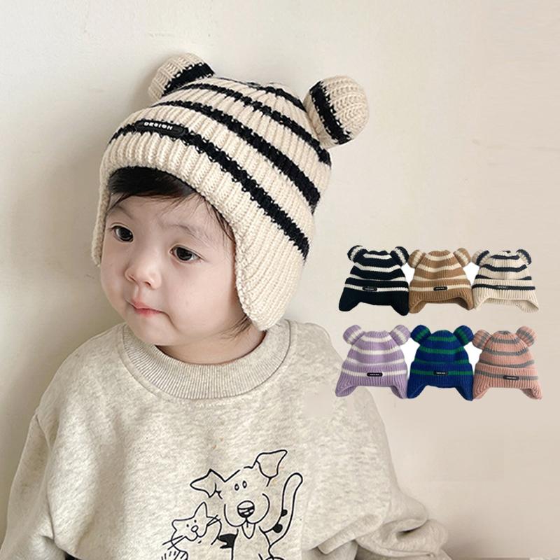 Mũ Dệt Kim Sọc Dễ Thương Cho Bé, Mũ Len Mùa Thu Đông Dày Dặn Và Ấm Áp Cho Trẻ Mới Biết Đi, Mũ Bảo Vệ Tai Cho Trẻ Sơ Sinh, Bé Trai Và Bé Gái, 6-36 Tháng
