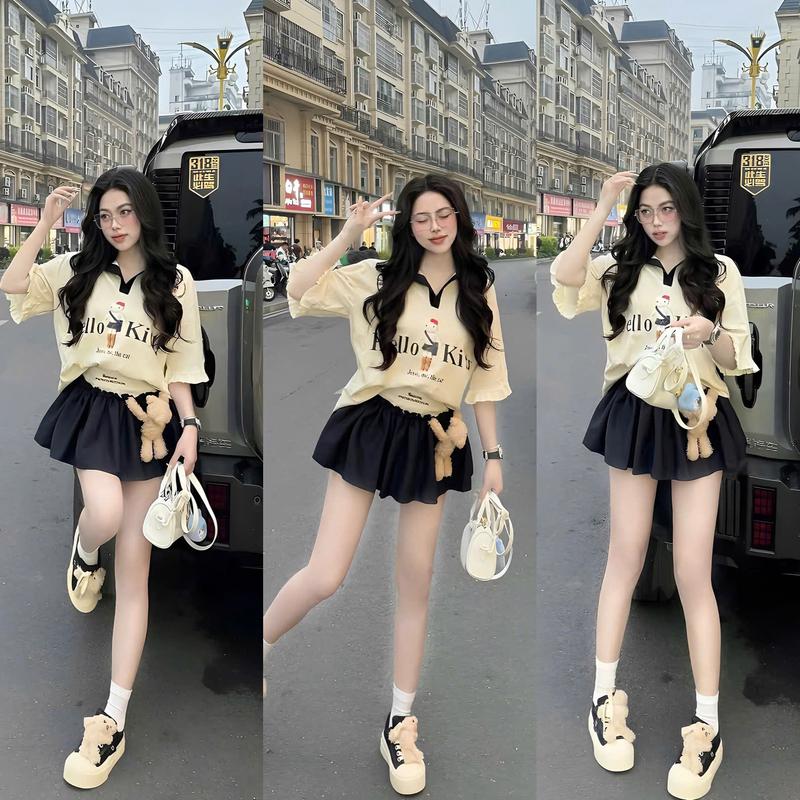 Sét Áo Tăm Tay Lửng Bèo Phối Chân Váy Mango Có Lót Quần Kèm Gấu Quyến Rũ Nữ Tính Dịu Dàng Thanh Lịch Sang Trọng Dễ Thương - Free Size - Women Top Màu ĐEN- ĐỎ