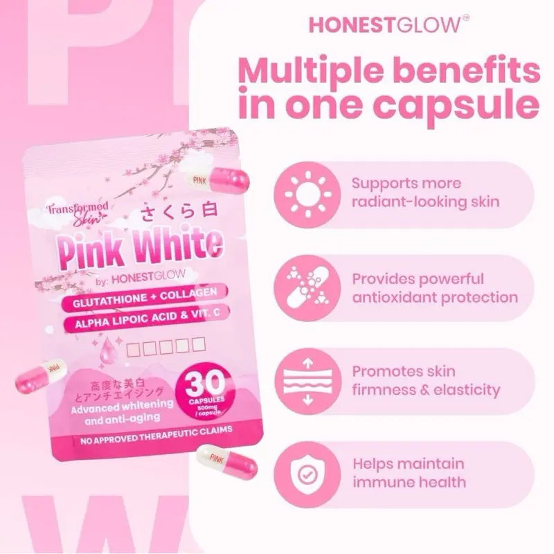 aim global glutathione 1PC Pink White Glutathione Capsules by HonestGlow (500MG) Edible Food  Supplement with Vitamin C, Vitamin E, Collagen, Zinc and other Beauty  Ingredients