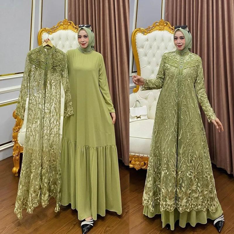 AF - ZALLIA DRESS Bahan ceruty baby doll full furing outer brukat terpisah / gamis brokat model terbaru 2024 super mewah / gamis kondangan kekinian kualitas premium / gamis lebaran 2025 terlaris / gamis wanita dewasa / gamis viral termurah bisa ( COD ) 4